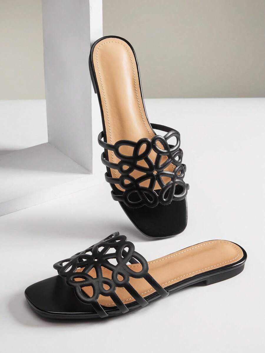 Dép xỏ ngón PU mũi vuông nữ