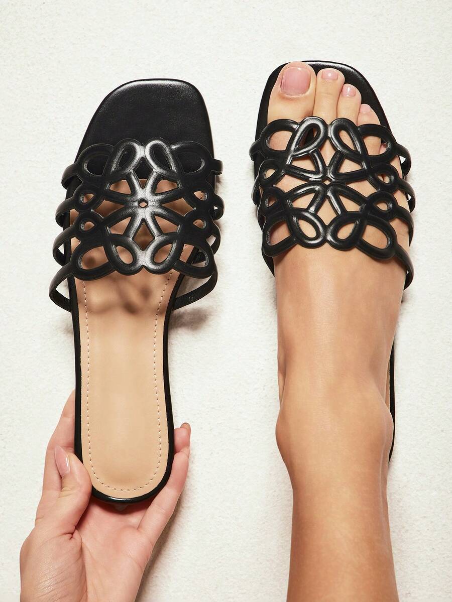 Dép xỏ ngón PU mũi vuông nữ