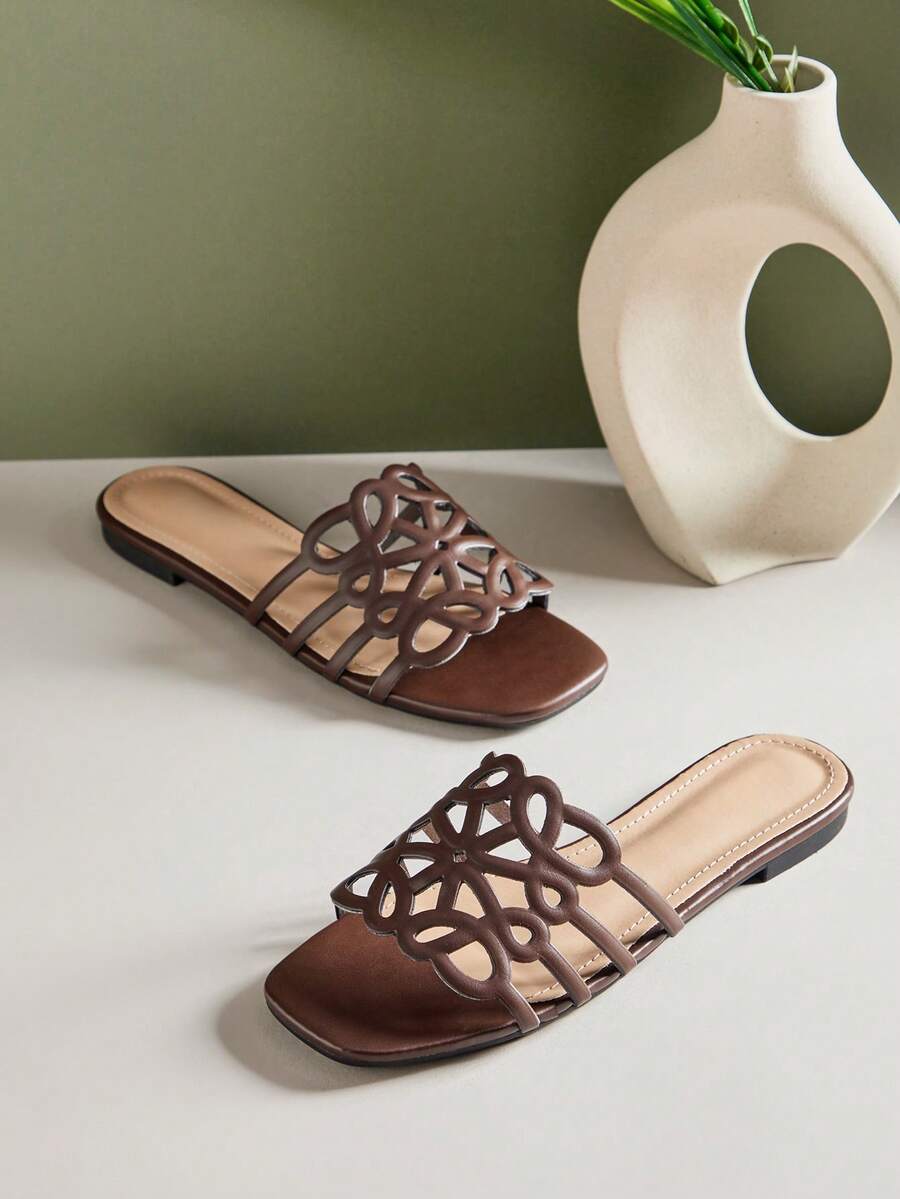 Dép xỏ ngón PU mũi vuông nữ