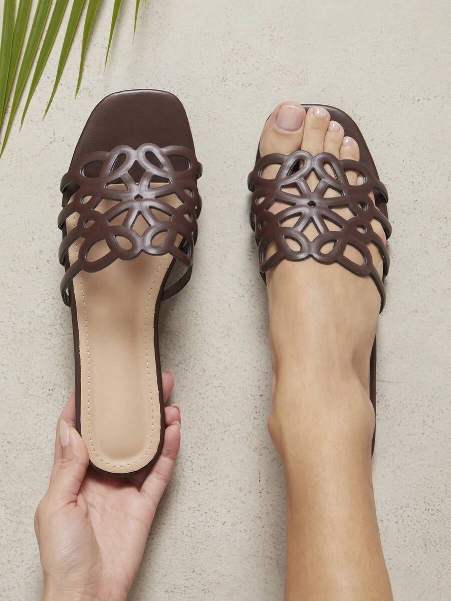 Dép xỏ ngón PU mũi vuông nữ