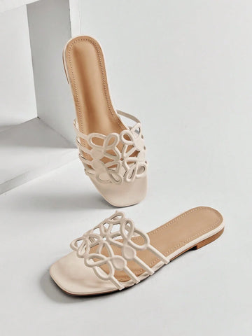 Dép xỏ ngón PU mũi vuông nữ