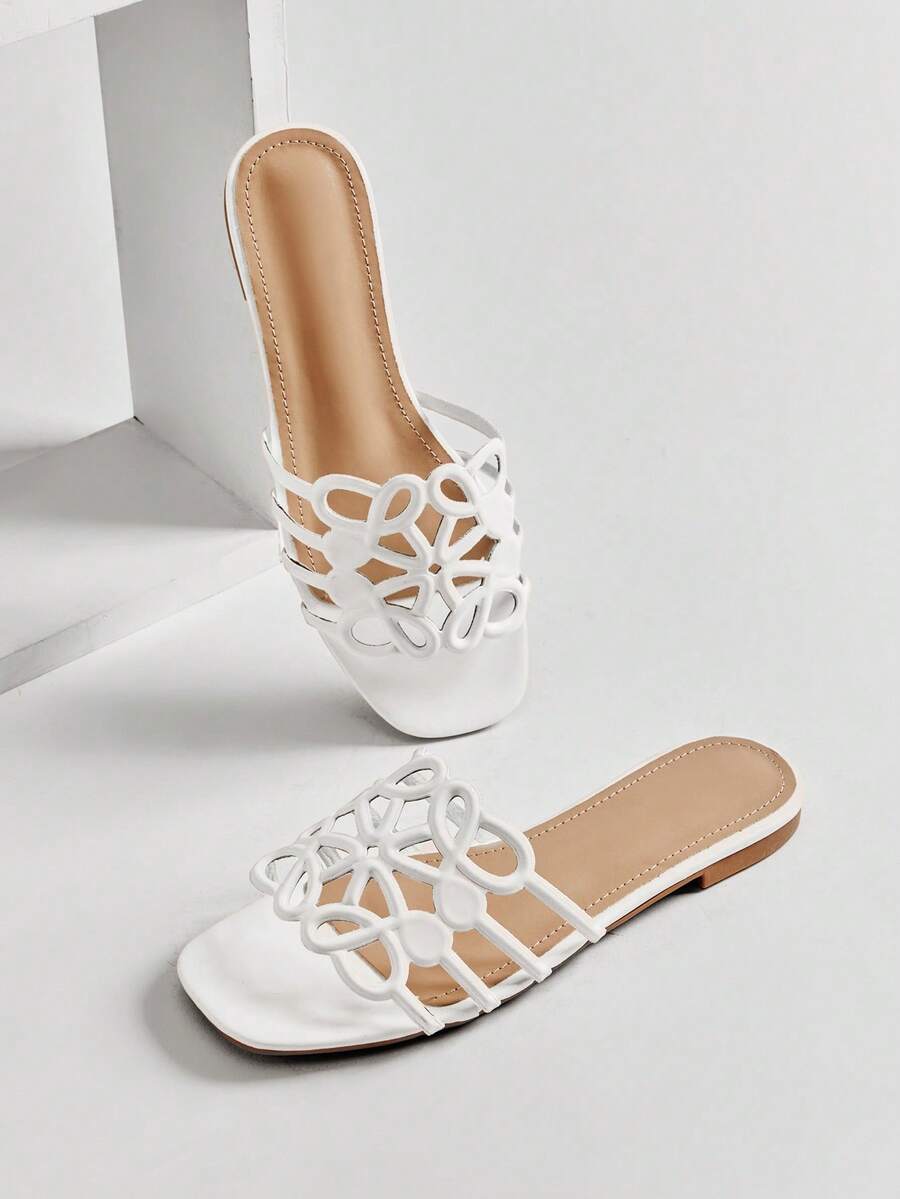 Dép xỏ ngón PU mũi vuông nữ