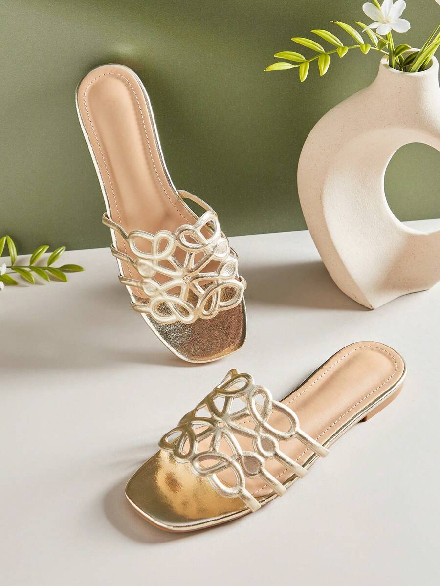 Dép xỏ ngón PU mũi vuông nữ